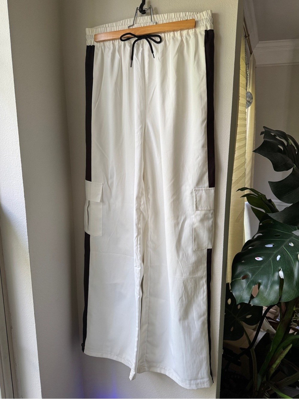 Yllw The Label Women’s White Cargo Track Pants with Black Side Stripes